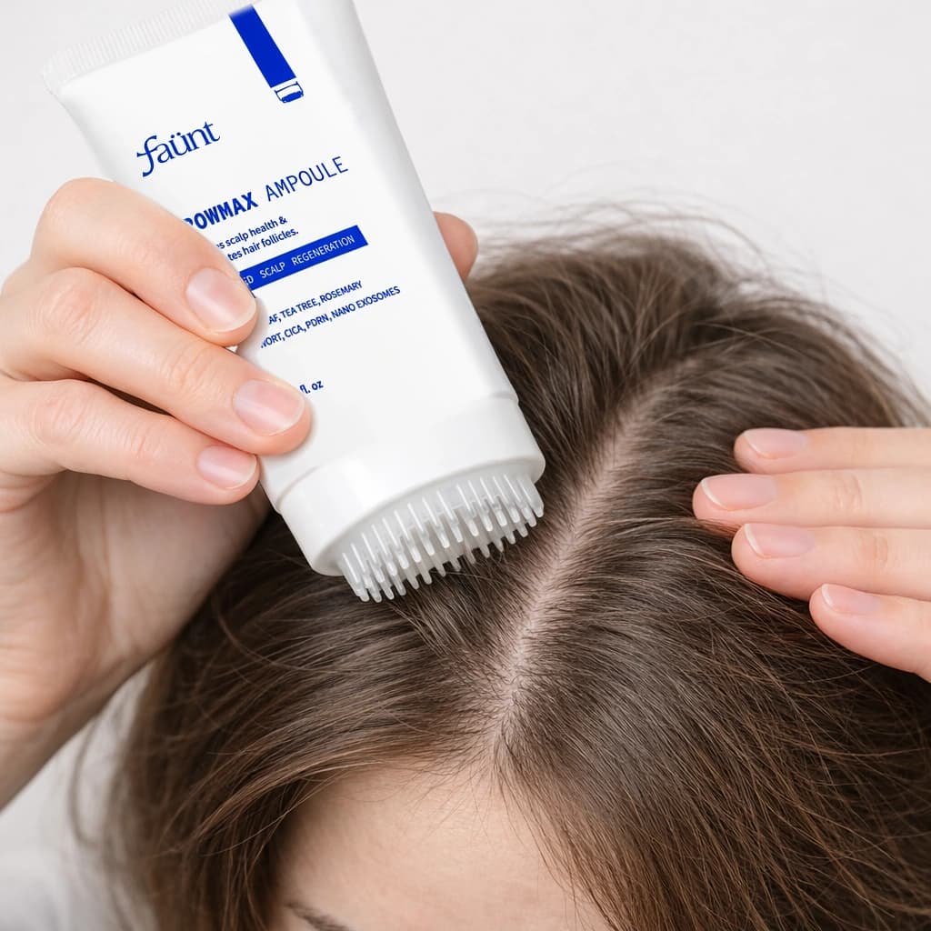 Applying a scalp ampoule along a hair parting