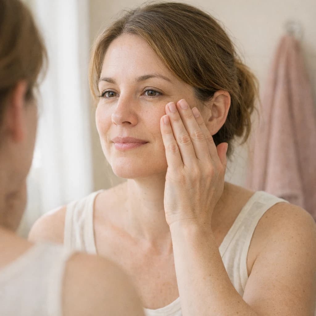 Patting serum onto the cheek