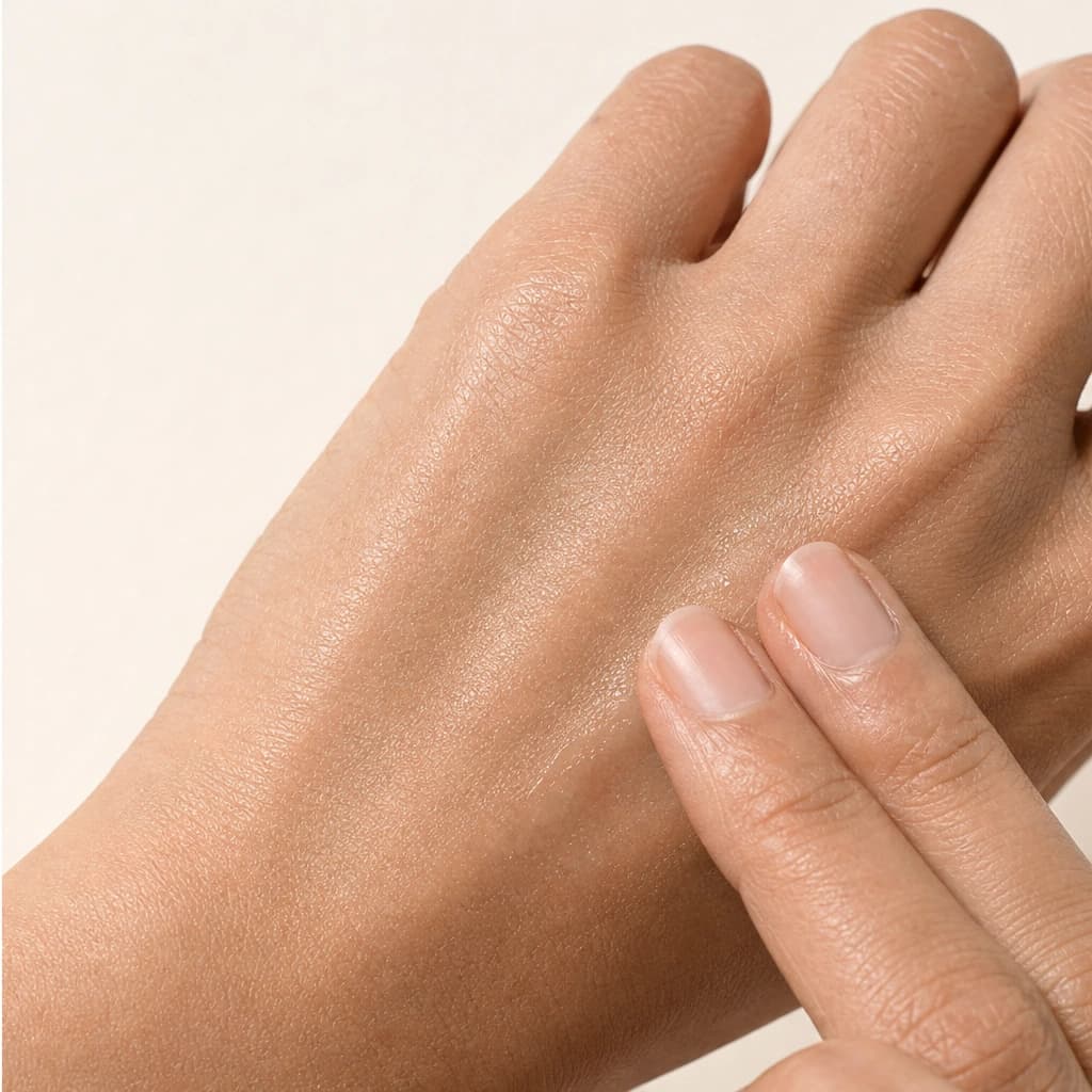 Close-up of the balm finish on skin