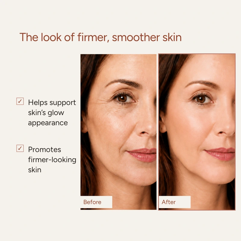 Before and after photos from usefaunt ampoule image 6, with Faünt typography describing firmer, smoother-looking skin